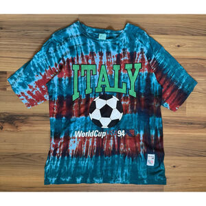 Vintage 1994 World Cup USA Italy Soccer T Shirt Tie Dye L/XL Football Tee